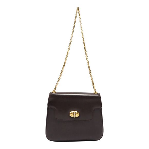 Gucci Chain Shoulder Bag Leather Gold Metal Fittings Brown - Picture 1 of 9